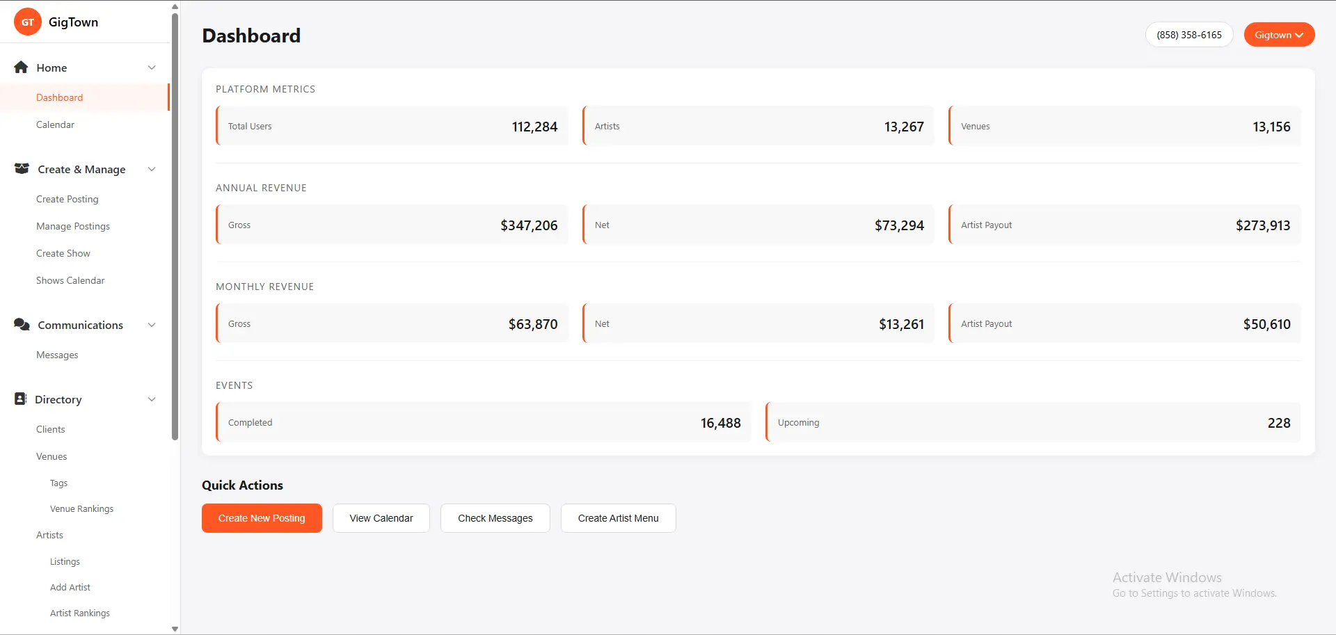 Gigtown Dashboard